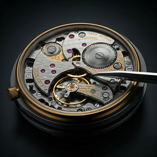 Macro close-up of a high-precision mechanical watch movement, gold highlights catching the metallic edges — a study in engineering craftsmanship.